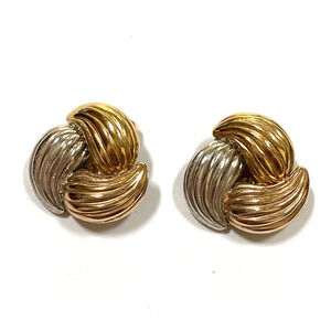 Vintage clip on earrings gold- silver- copper-tone textured metal boss lady look